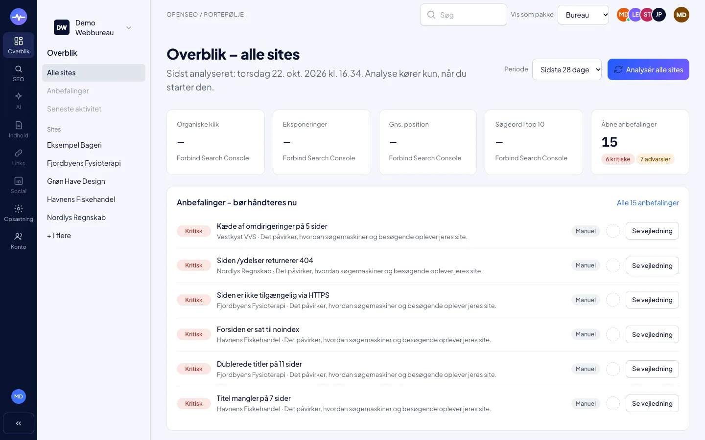 Skærmbillede af OpenSEO-appen til marketingansvarlige